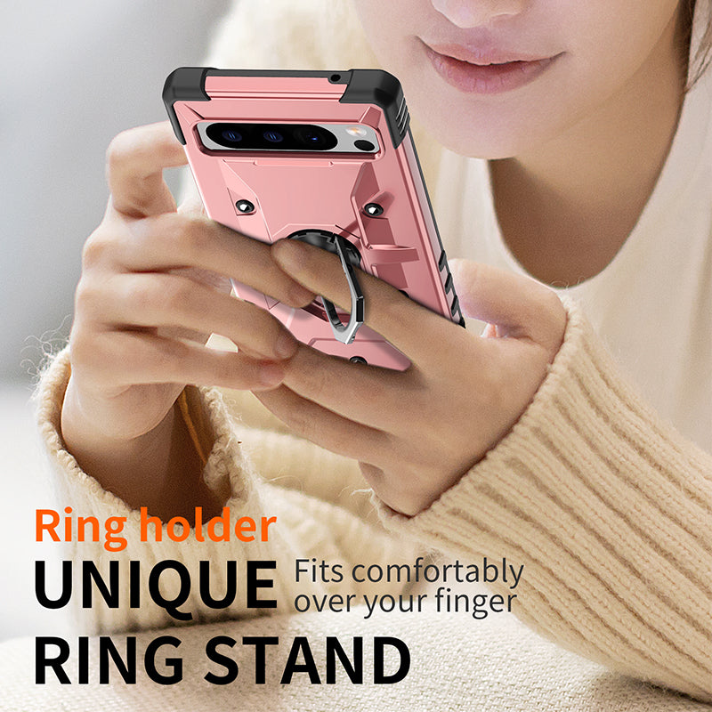 For Google Pixel 8 TPU+ PC Combination Protective Case Ring Holder Kickstand Shockproof Phone Cover
