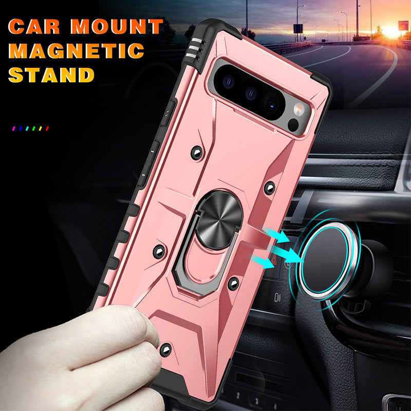 For Google Pixel 8 TPU+ PC Combination Protective Case Ring Holder Kickstand Shockproof Phone Cover