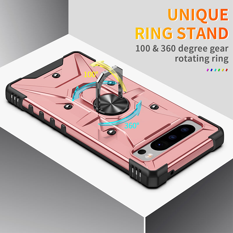 For Google Pixel 8 TPU+ PC Combination Protective Case Ring Holder Kickstand Shockproof Phone Cover