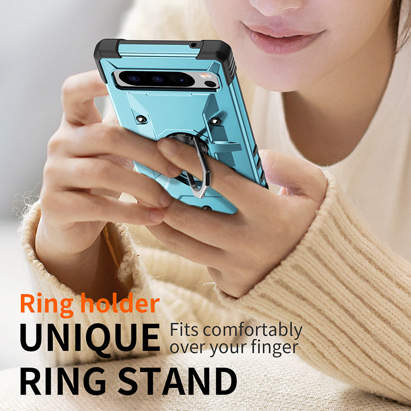 For Google Pixel 8 TPU+ PC Combination Protective Case Ring Holder Kickstand Shockproof Phone Cover