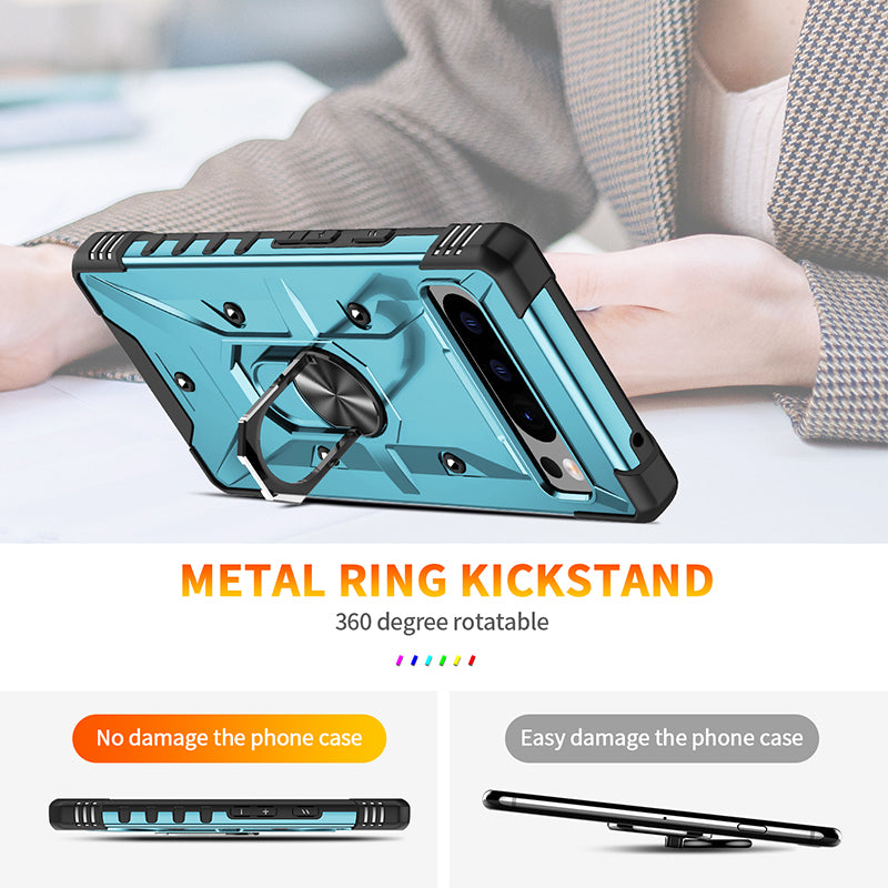 For Google Pixel 8 TPU+ PC Combination Protective Case Ring Holder Kickstand Shockproof Phone Cover