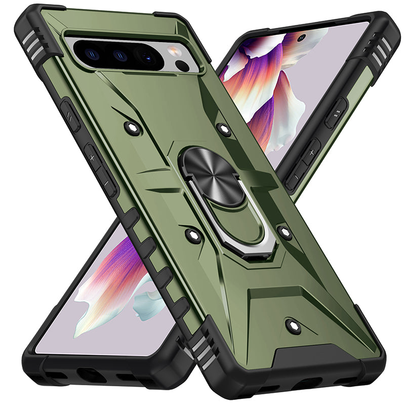 For Google Pixel 8 TPU+ PC Combination Protective Case Ring Holder Kickstand Shockproof Phone Cover