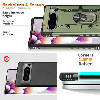 For Google Pixel 8 TPU+ PC Combination Protective Case Ring Holder Kickstand Shockproof Phone Cover