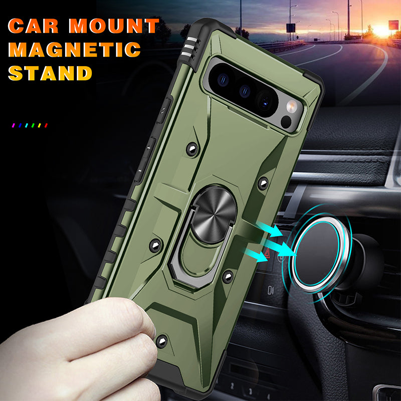 For Google Pixel 8 TPU+ PC Combination Protective Case Ring Holder Kickstand Shockproof Phone Cover