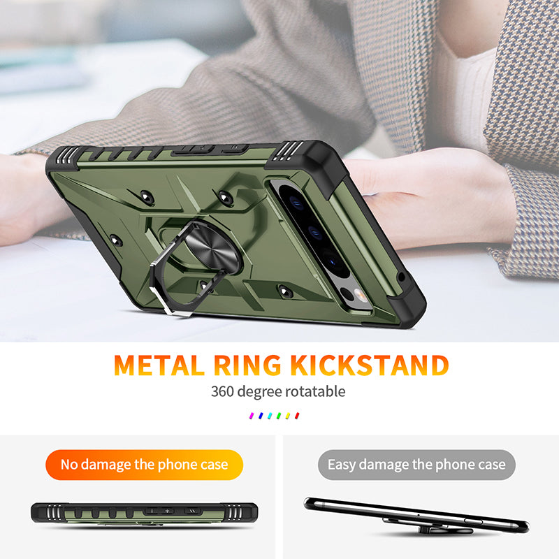 For Google Pixel 8 TPU+ PC Combination Protective Case Ring Holder Kickstand Shockproof Phone Cover