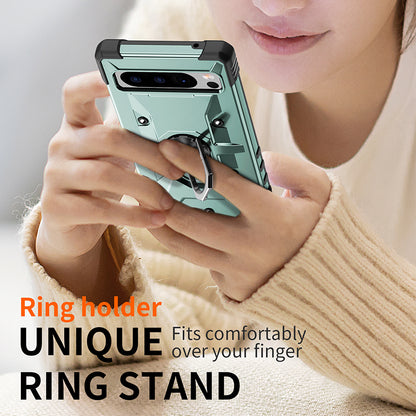 For Google Pixel 8 TPU+ PC Combination Protective Case Ring Holder Kickstand Shockproof Phone Cover