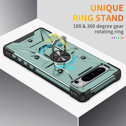 For Google Pixel 8 TPU+ PC Combination Protective Case Ring Holder Kickstand Shockproof Phone Cover
