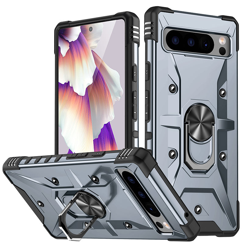 For Google Pixel 8 TPU+ PC Combination Protective Case Ring Holder Kickstand Shockproof Phone Cover
