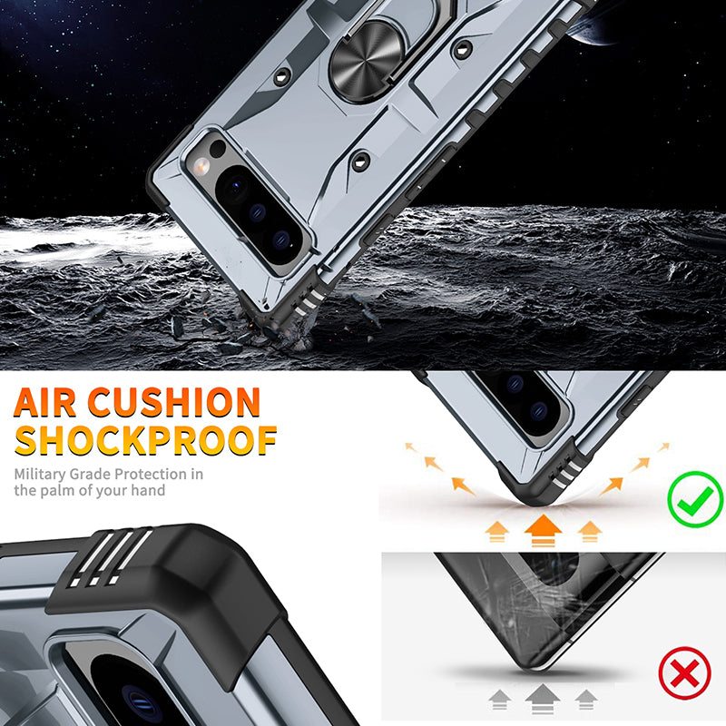 For Google Pixel 8 TPU+ PC Combination Protective Case Ring Holder Kickstand Shockproof Phone Cover