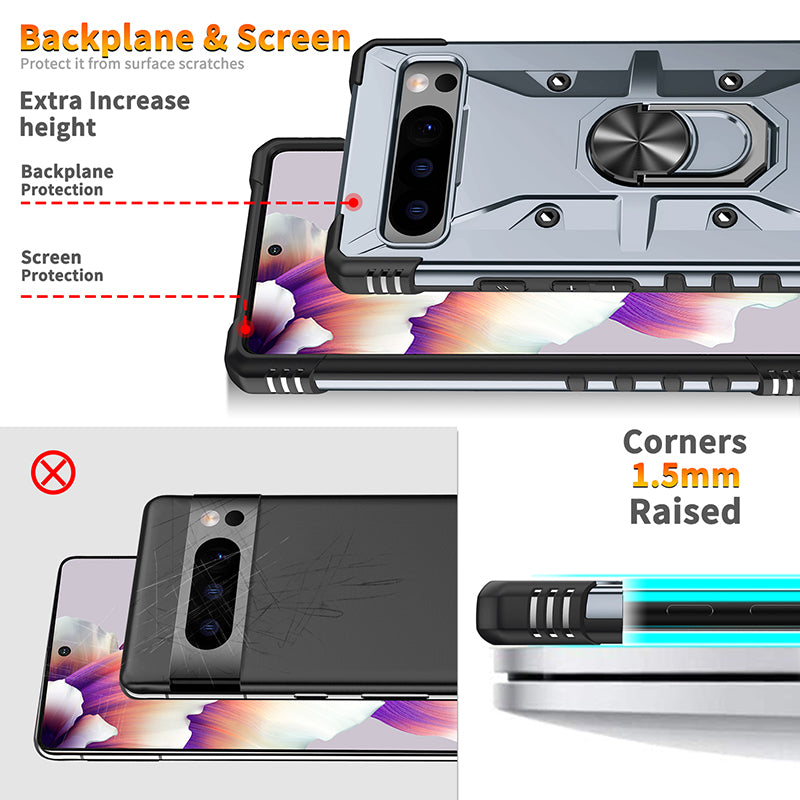 For Google Pixel 8 TPU+ PC Combination Protective Case Ring Holder Kickstand Shockproof Phone Cover