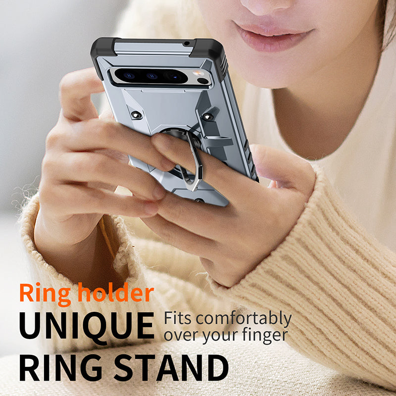 For Google Pixel 8 TPU+ PC Combination Protective Case Ring Holder Kickstand Shockproof Phone Cover