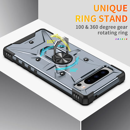 For Google Pixel 8 TPU+ PC Combination Protective Case Ring Holder Kickstand Shockproof Phone Cover