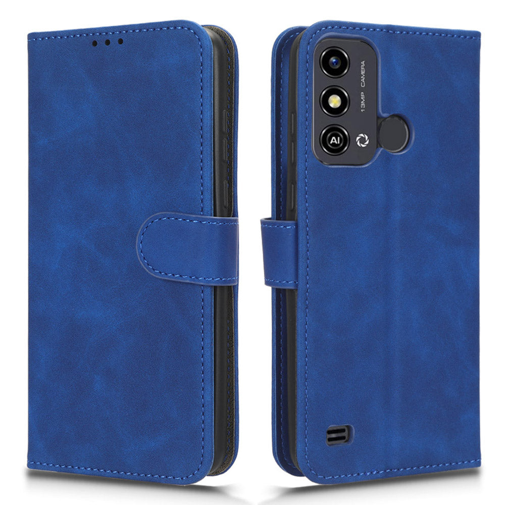 For ZTE Blade A53 Skin-touch PU Leather Wallet Flip Cover Folding Stand Phone Case