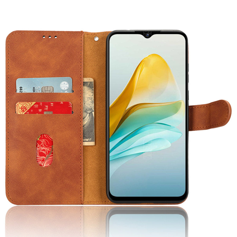 For ZTE Blade A53 Skin-touch PU Leather Wallet Flip Cover Folding Stand Phone Case
