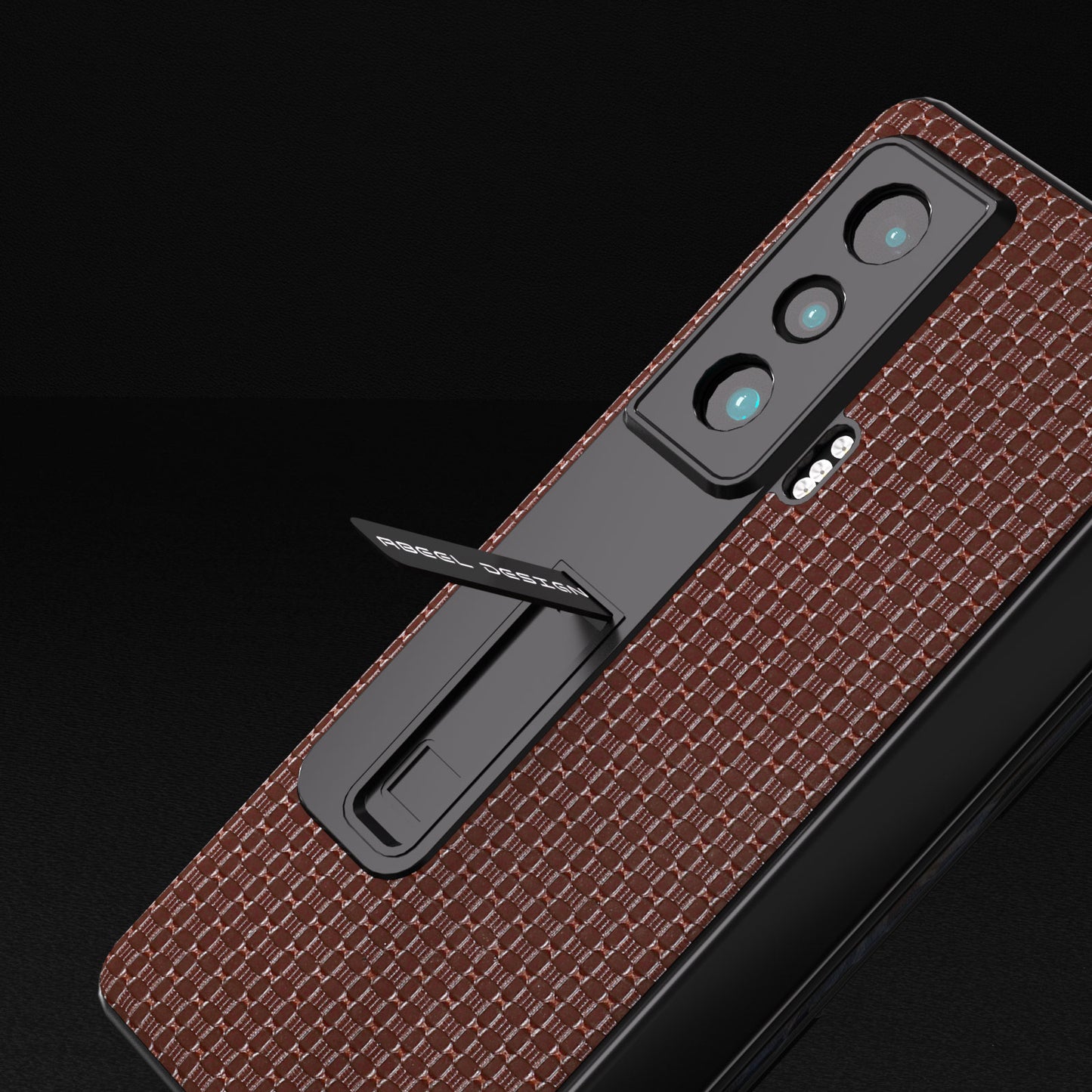 ABEEL For Honor Magic Vs 5G Shockproof Cover Cowhide Leather+PC Kickstand Phone Case with Tempered Glass Film