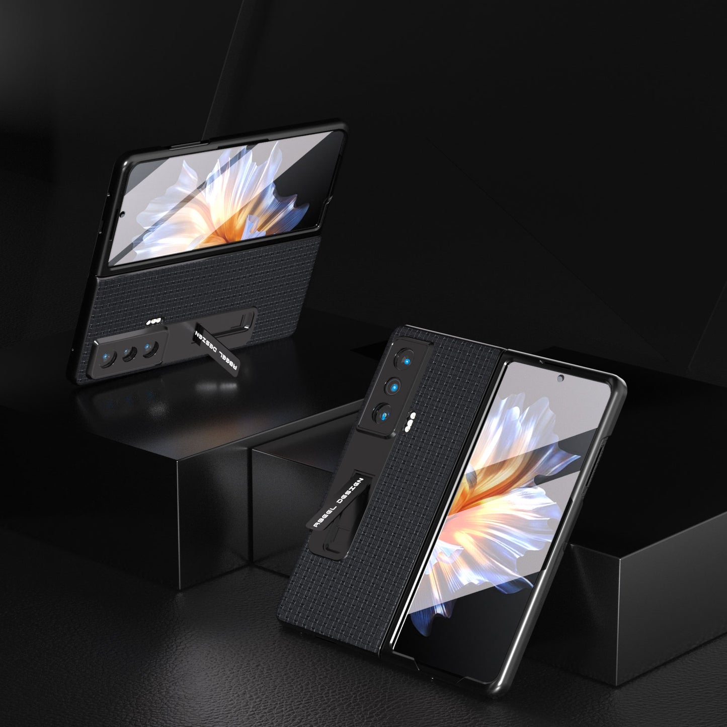 ABEEL For Honor Magic Vs 5G Shockproof Cover Cowhide Leather+PC Kickstand Phone Case with Tempered Glass Film