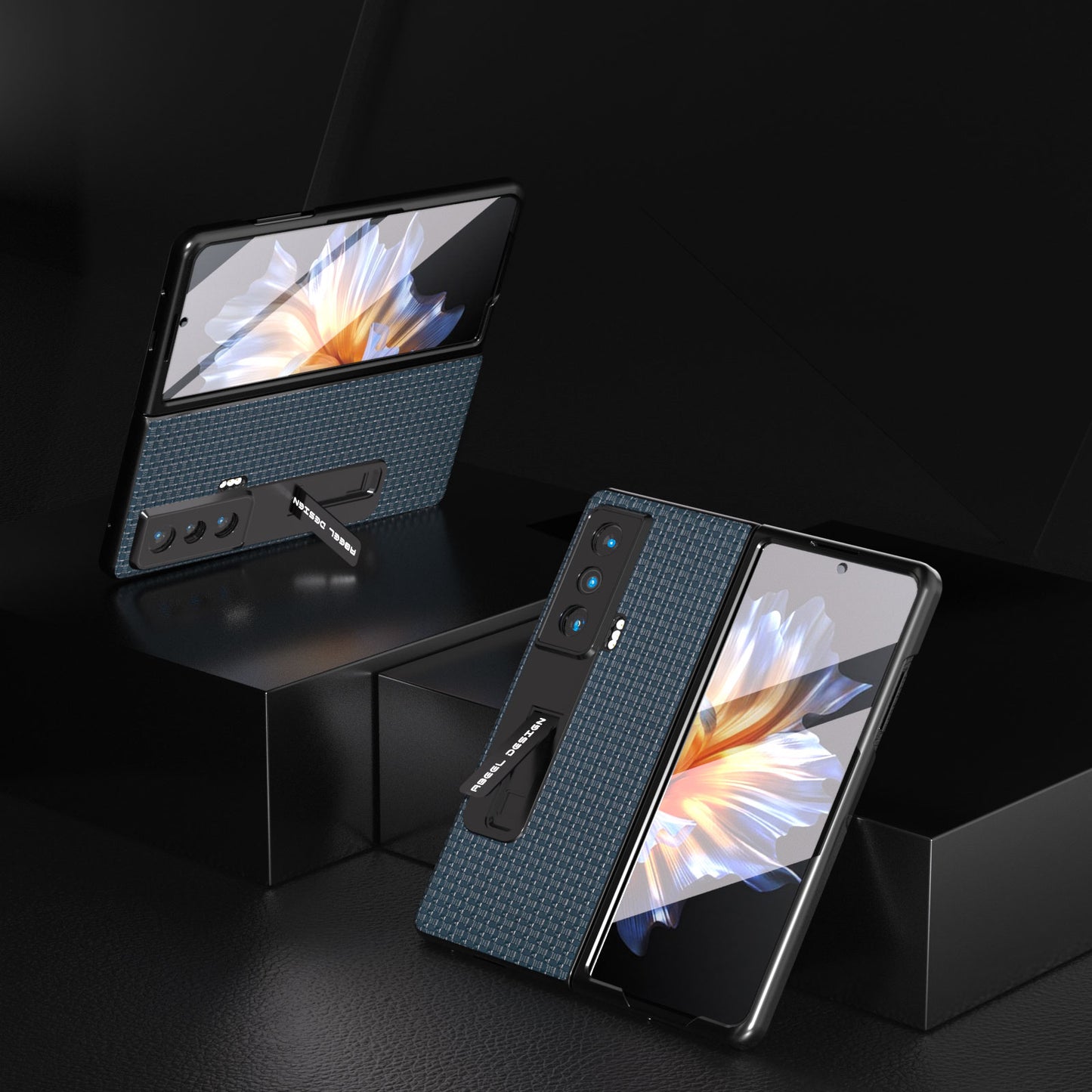 ABEEL For Honor Magic Vs 5G Shockproof Cover Cowhide Leather+PC Kickstand Phone Case with Tempered Glass Film