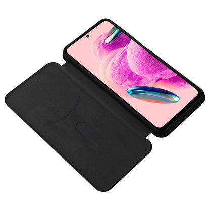 For Xiaomi Redmi Note 12S 4G Card Holder Leather Phone Case Carbon Fiber Texture Stand Cover