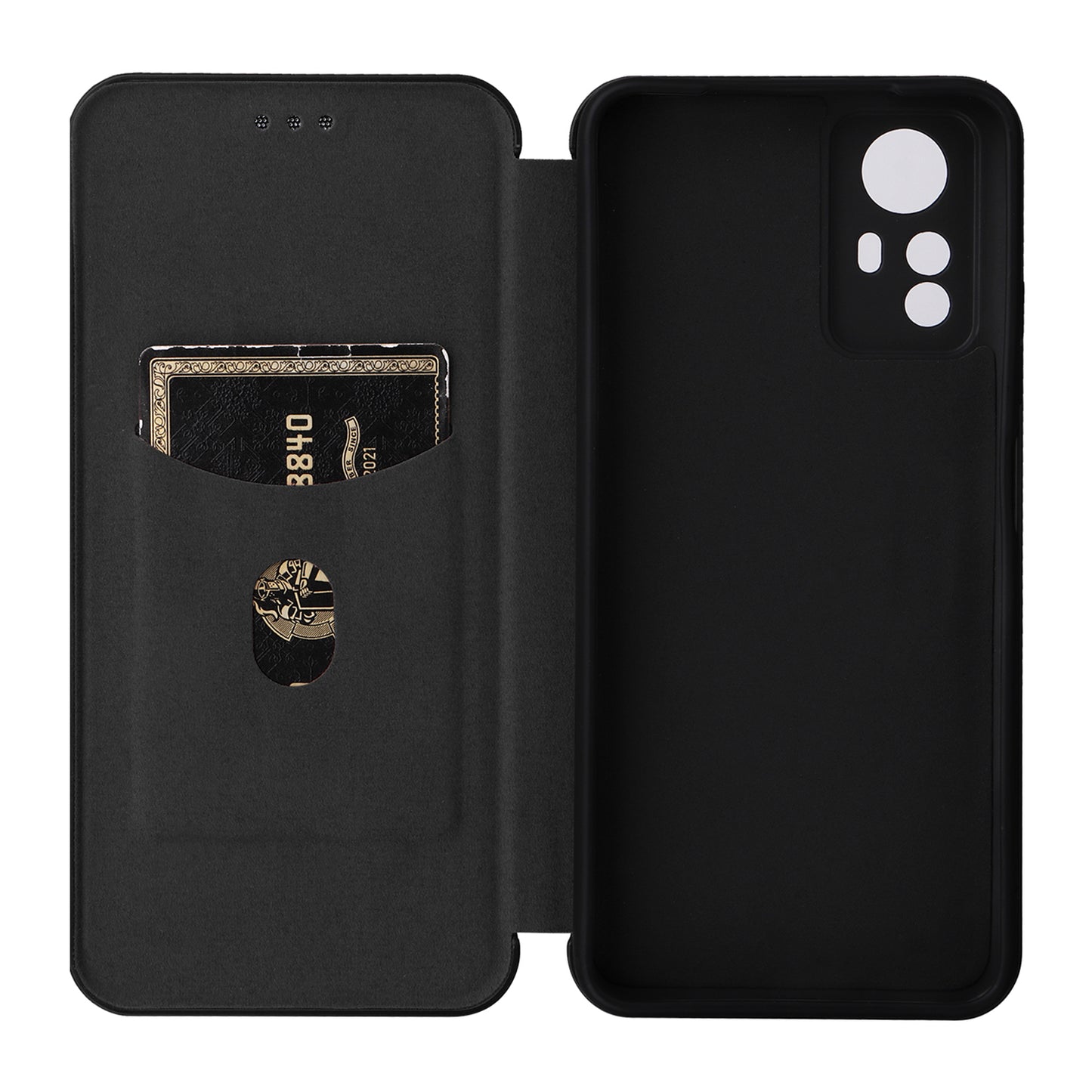 For Xiaomi Redmi Note 12S 4G Card Holder Leather Phone Case Carbon Fiber Texture Stand Cover