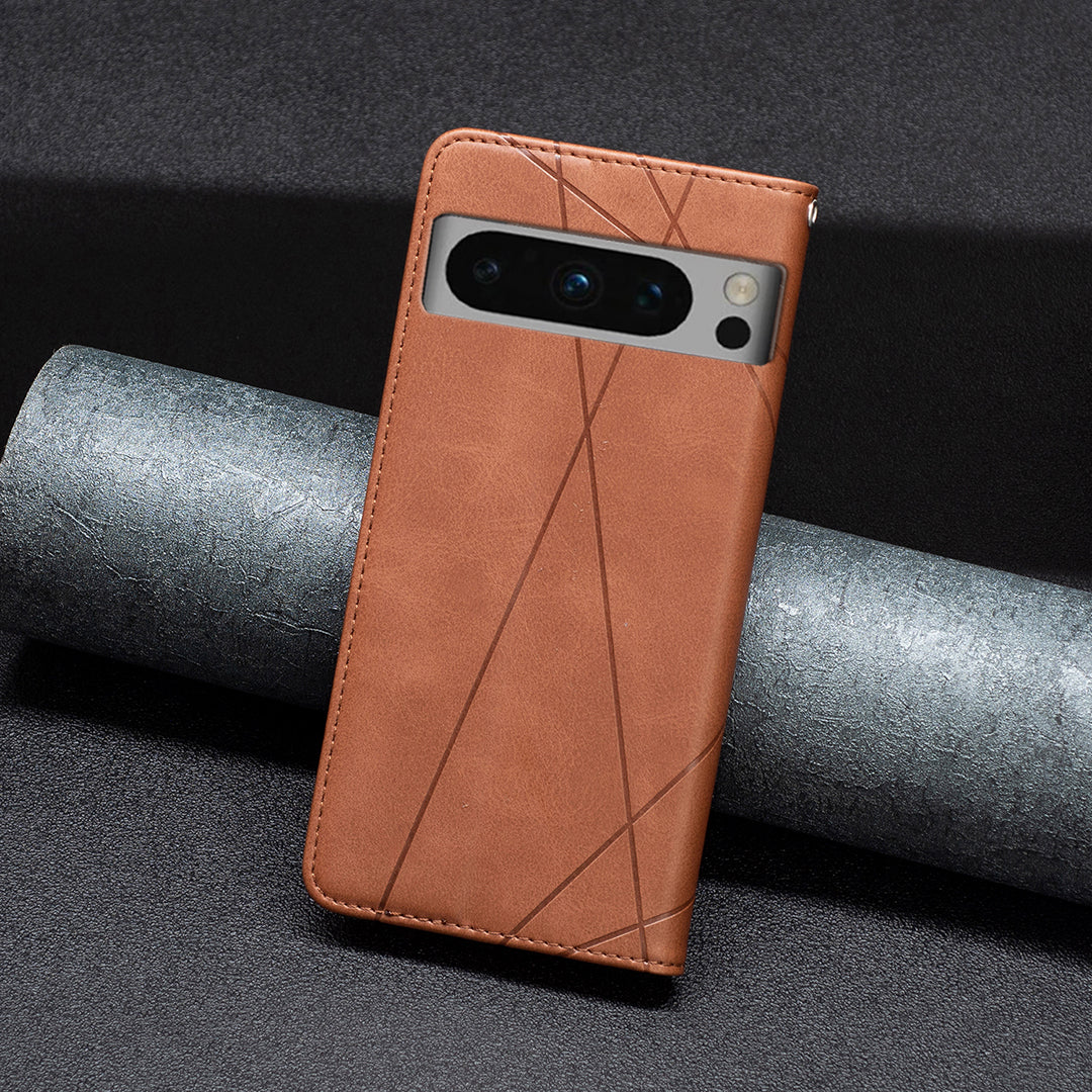 For Google Pixel 8 Pro Imprinted Line Phone Case Stand Leather Card Holder Phone Cover