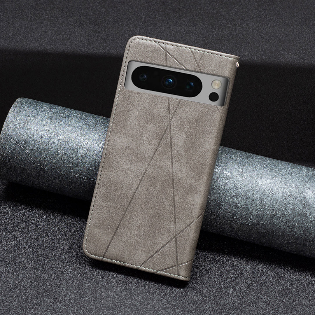 For Google Pixel 8 Pro Imprinted Line Phone Case Stand Leather Card Holder Phone Cover