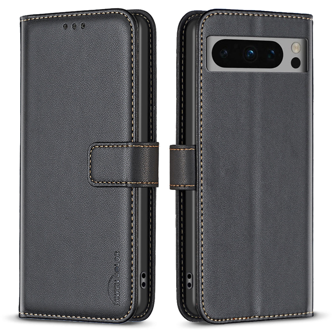 BINFEN COLOR BF17 For Google Pixel 8 Pro TPU+PU Leather Cover Wallet Magnetic Cell Phone Stand Case