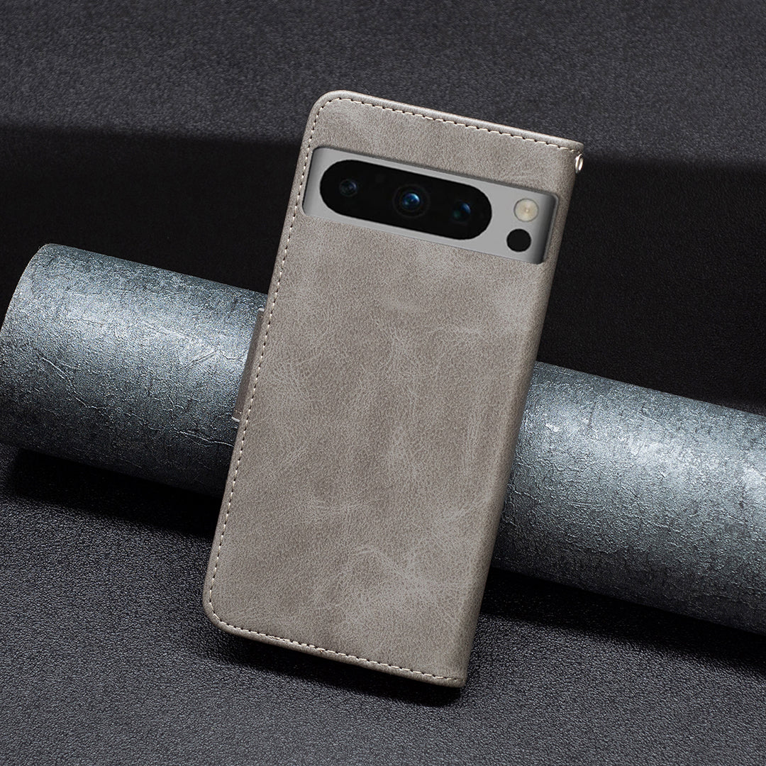 PU Leather Phone Cover For Google Pixel 8 Pro , Stand Phone Case Solid Color Wallet Textured Drop-proof Shell