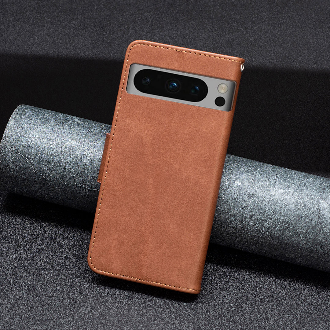 PU Leather Phone Cover For Google Pixel 8 Pro , Stand Phone Case Solid Color Wallet Textured Drop-proof Shell