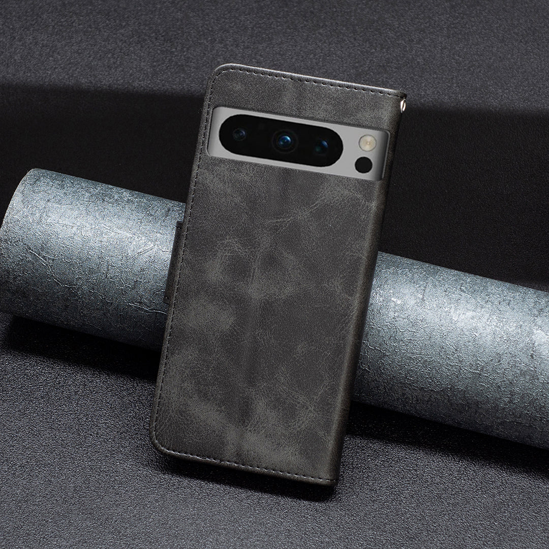 PU Leather Phone Cover For Google Pixel 8 Pro , Stand Phone Case Solid Color Wallet Textured Drop-proof Shell