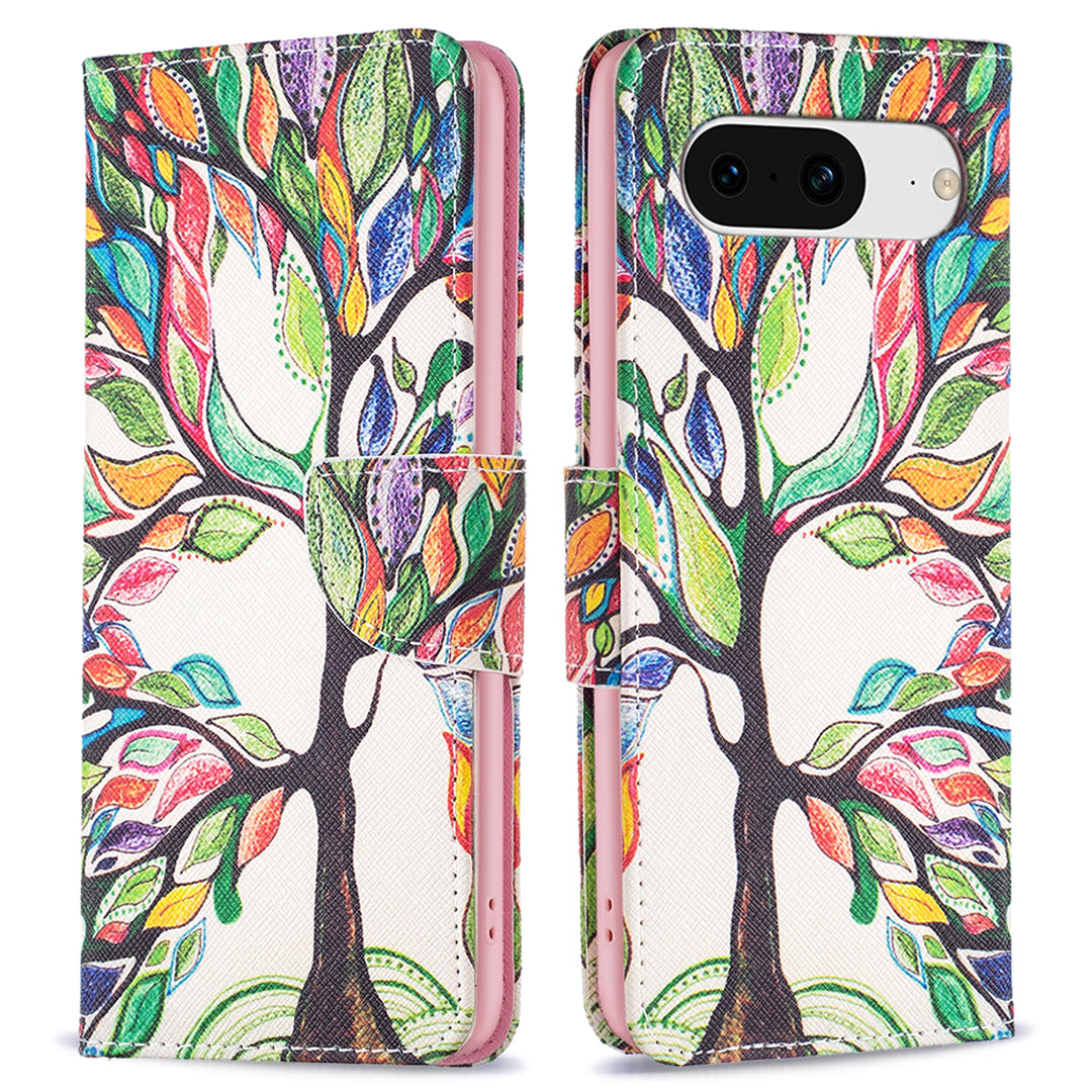 For Google Pixel 8 Pattern Printing Leather Wallet Phone Cover Flip Stand Protective Case