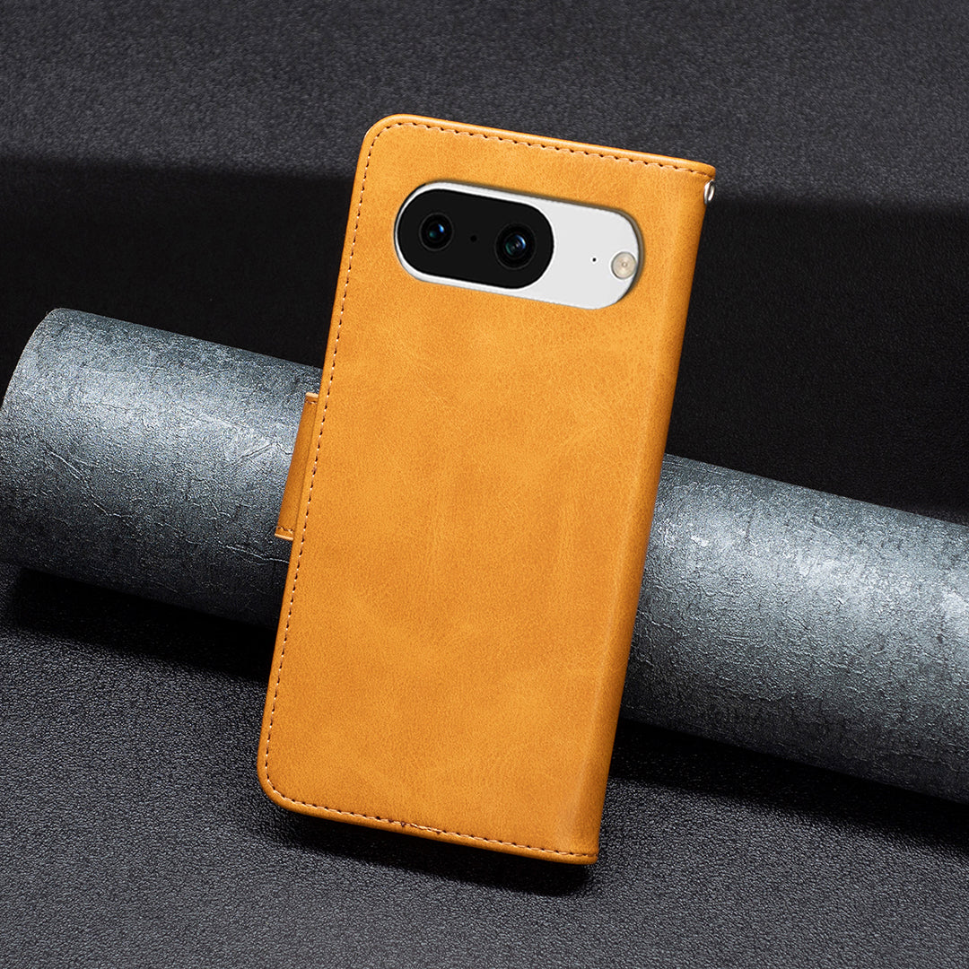 For Google Pixel 8 Textured Stand Phone Case Solid Color Wallet PU Leather + Inner TPU Phone Cover