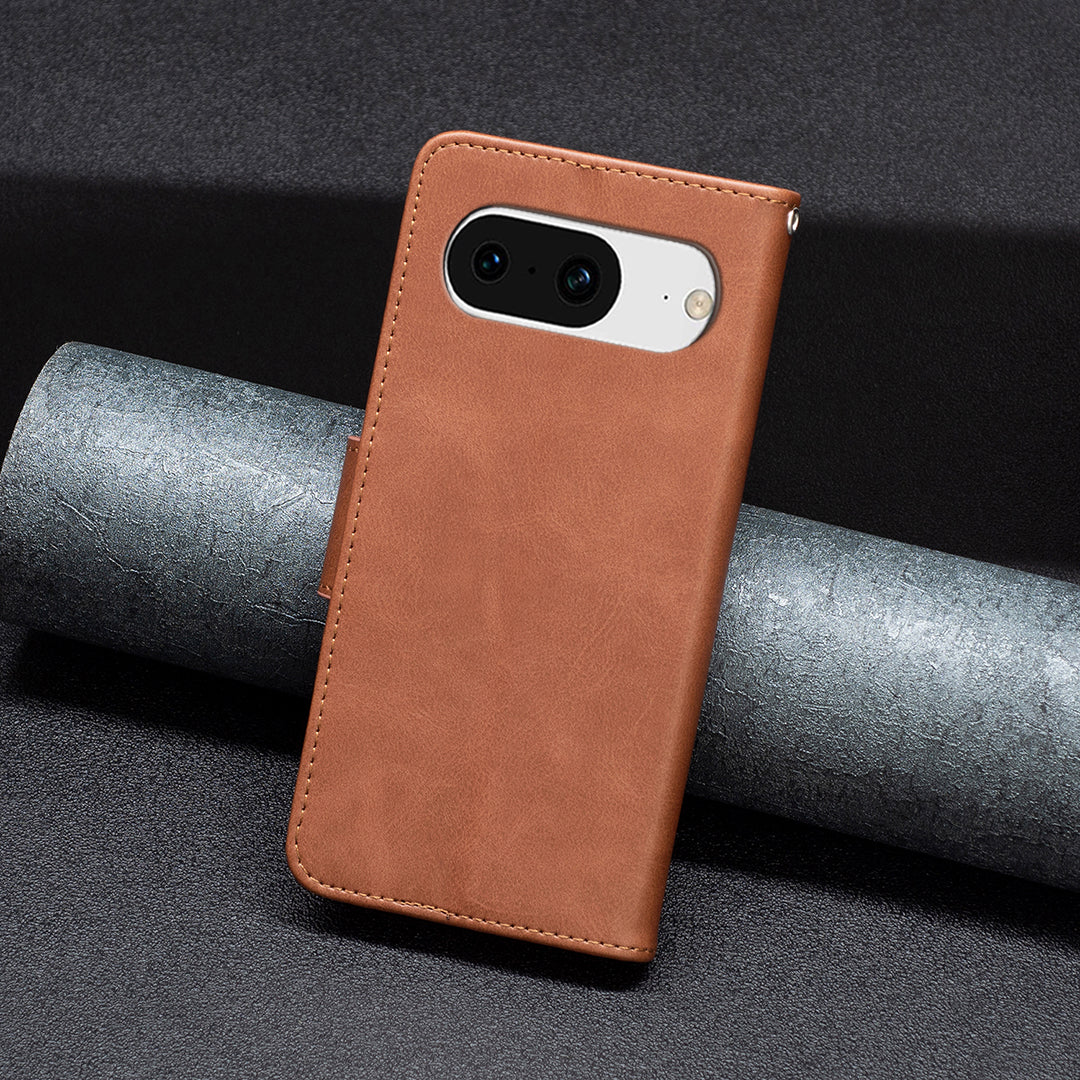 For Google Pixel 8 Textured Stand Phone Case Solid Color Wallet PU Leather + Inner TPU Phone Cover