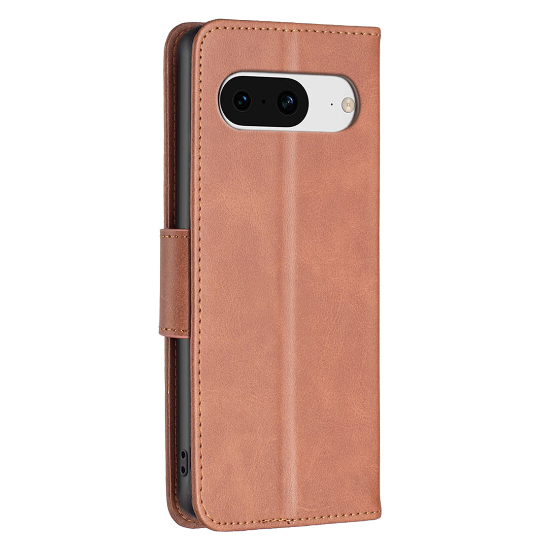 For Google Pixel 8 Textured Stand Phone Case Solid Color Wallet PU Leather + Inner TPU Phone Cover