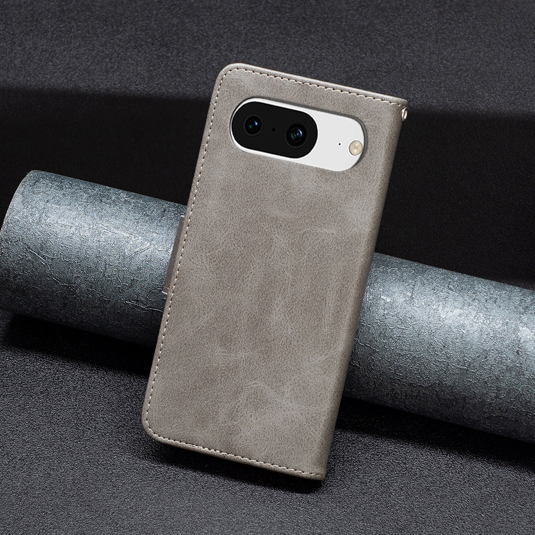 For Google Pixel 8 Textured Stand Phone Case Solid Color Wallet PU Leather + Inner TPU Phone Cover