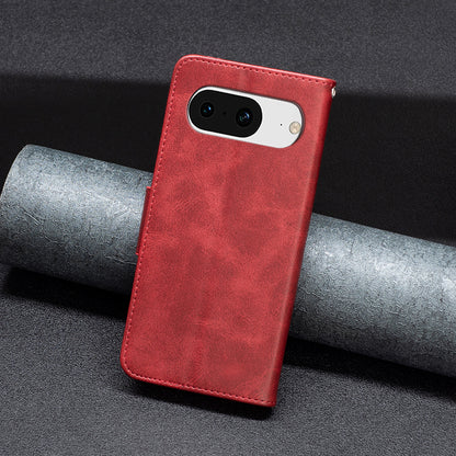 For Google Pixel 8 Textured Stand Phone Case Solid Color Wallet PU Leather + Inner TPU Phone Cover