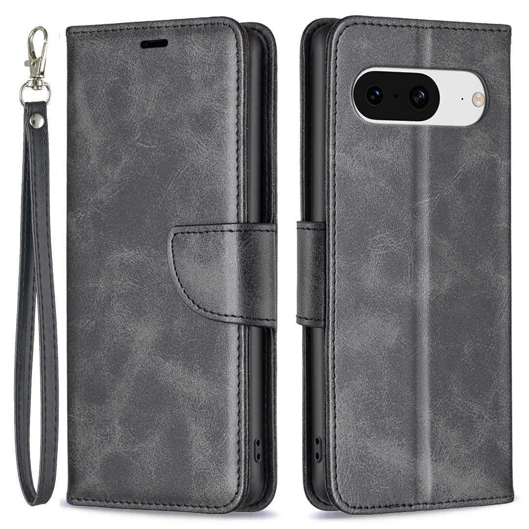 For Google Pixel 8 Textured Stand Phone Case Solid Color Wallet PU Leather + Inner TPU Phone Cover