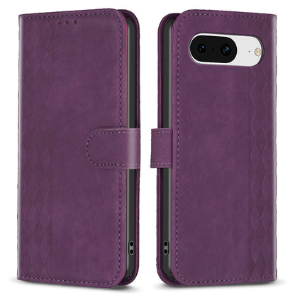 For Google Pixel 8 Anti-Drop PU Leather Cover Grid Pattern Imprinted Phone Case with Stand Wallet
