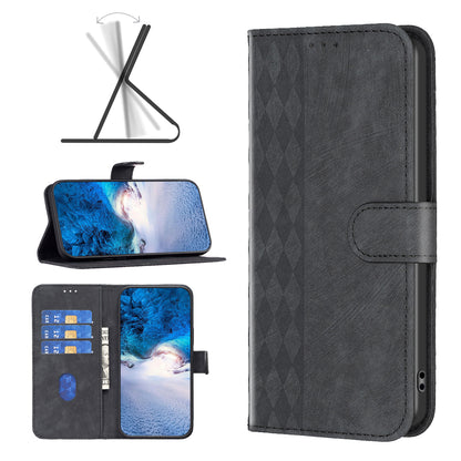For Google Pixel 8 Anti-Drop PU Leather Cover Grid Pattern Imprinted Phone Case with Stand Wallet