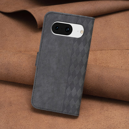For Google Pixel 8 Anti-Drop PU Leather Cover Grid Pattern Imprinted Phone Case with Stand Wallet