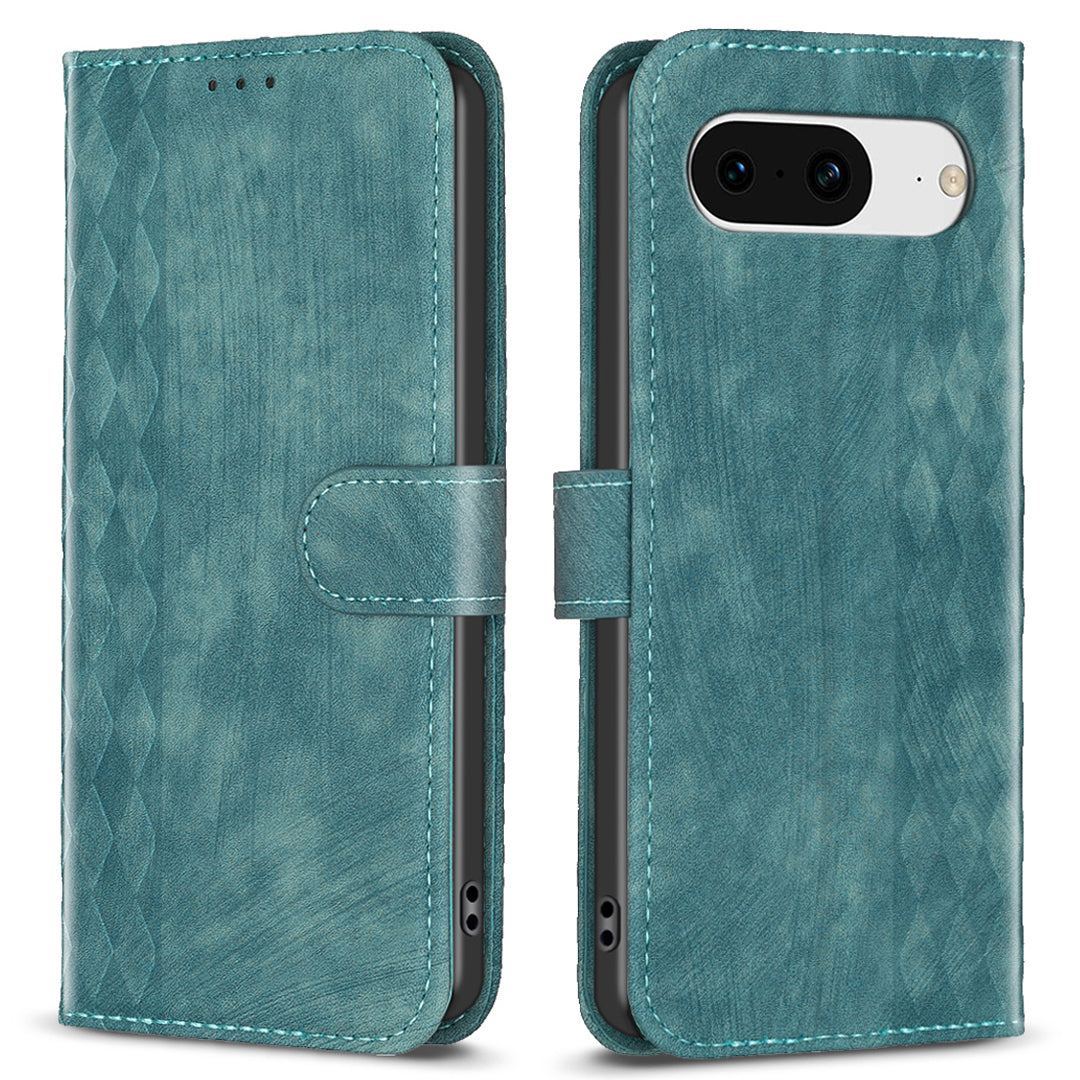 For Google Pixel 8 Anti-Drop PU Leather Cover Grid Pattern Imprinted Phone Case with Stand Wallet