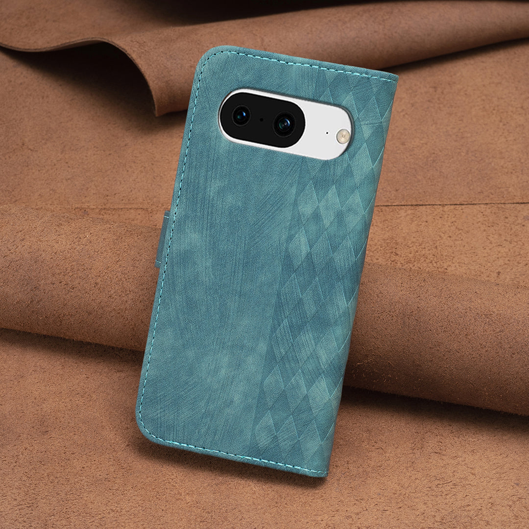 For Google Pixel 8 Anti-Drop PU Leather Cover Grid Pattern Imprinted Phone Case with Stand Wallet