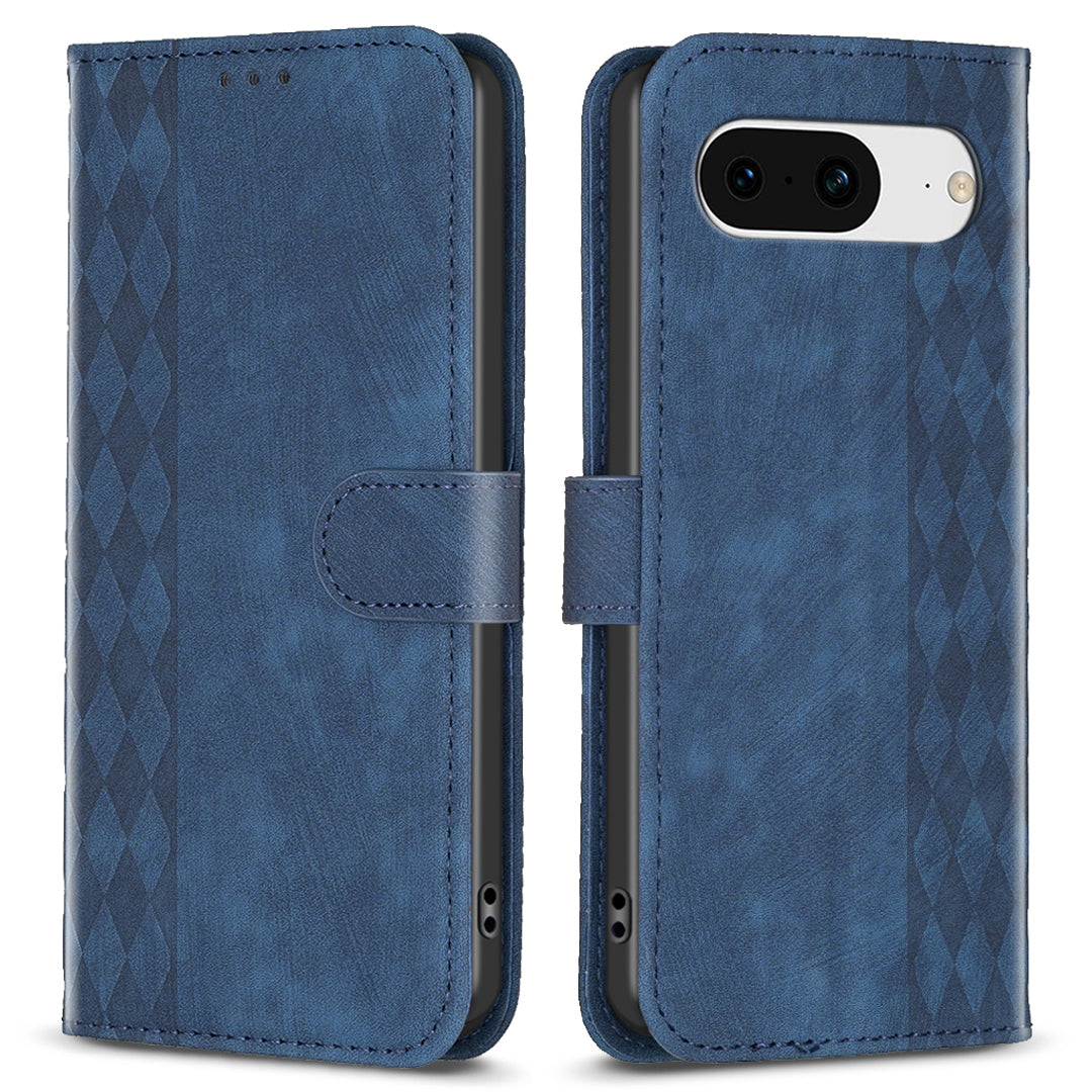 For Google Pixel 8 Anti-Drop PU Leather Cover Grid Pattern Imprinted Phone Case with Stand Wallet