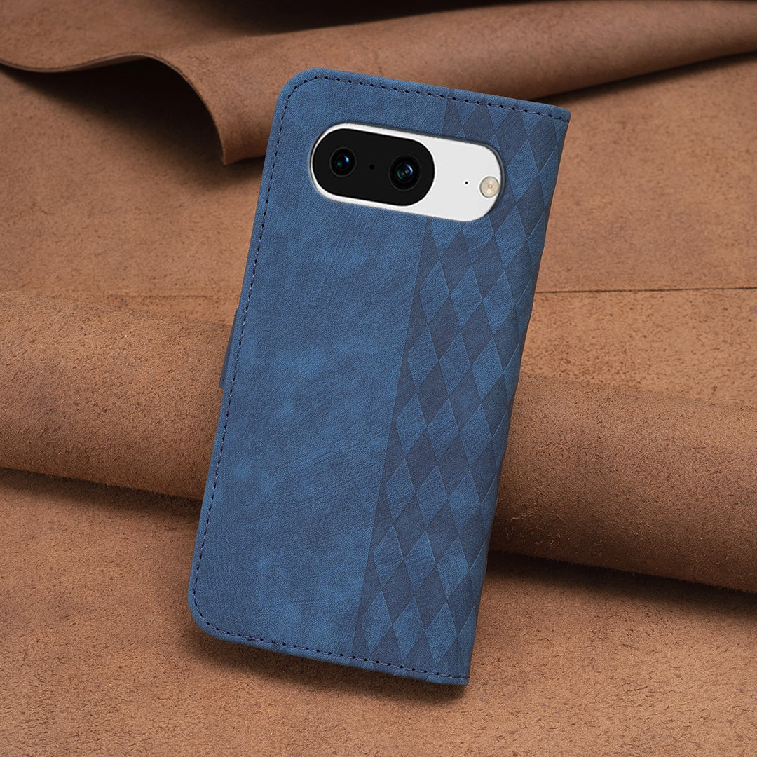 For Google Pixel 8 Anti-Drop PU Leather Cover Grid Pattern Imprinted Phone Case with Stand Wallet