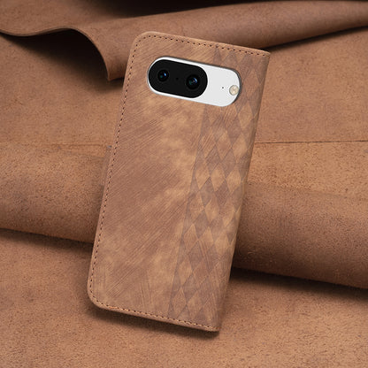 For Google Pixel 8 Anti-Drop PU Leather Cover Grid Pattern Imprinted Phone Case with Stand Wallet