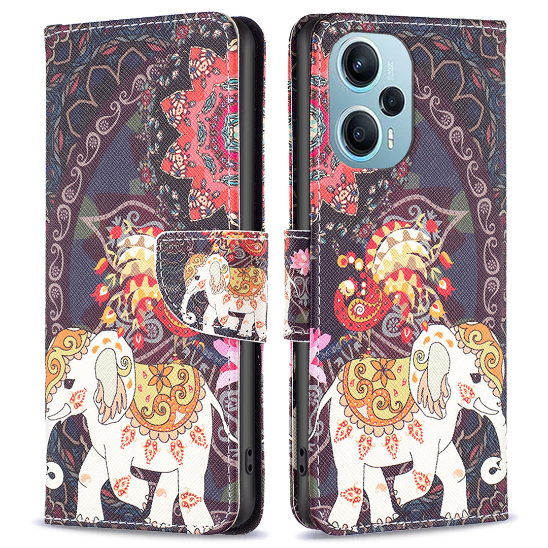 For Xiaomi Poco F5 5G / Redmi Note 12 Turbo Pattern Printing Leather Phone Case Wallet Stand Cover