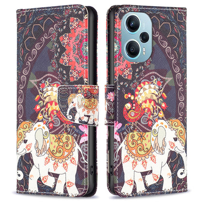 For Xiaomi Poco F5 5G / Redmi Note 12 Turbo Pattern Printing Leather Phone Case Wallet Stand Cover