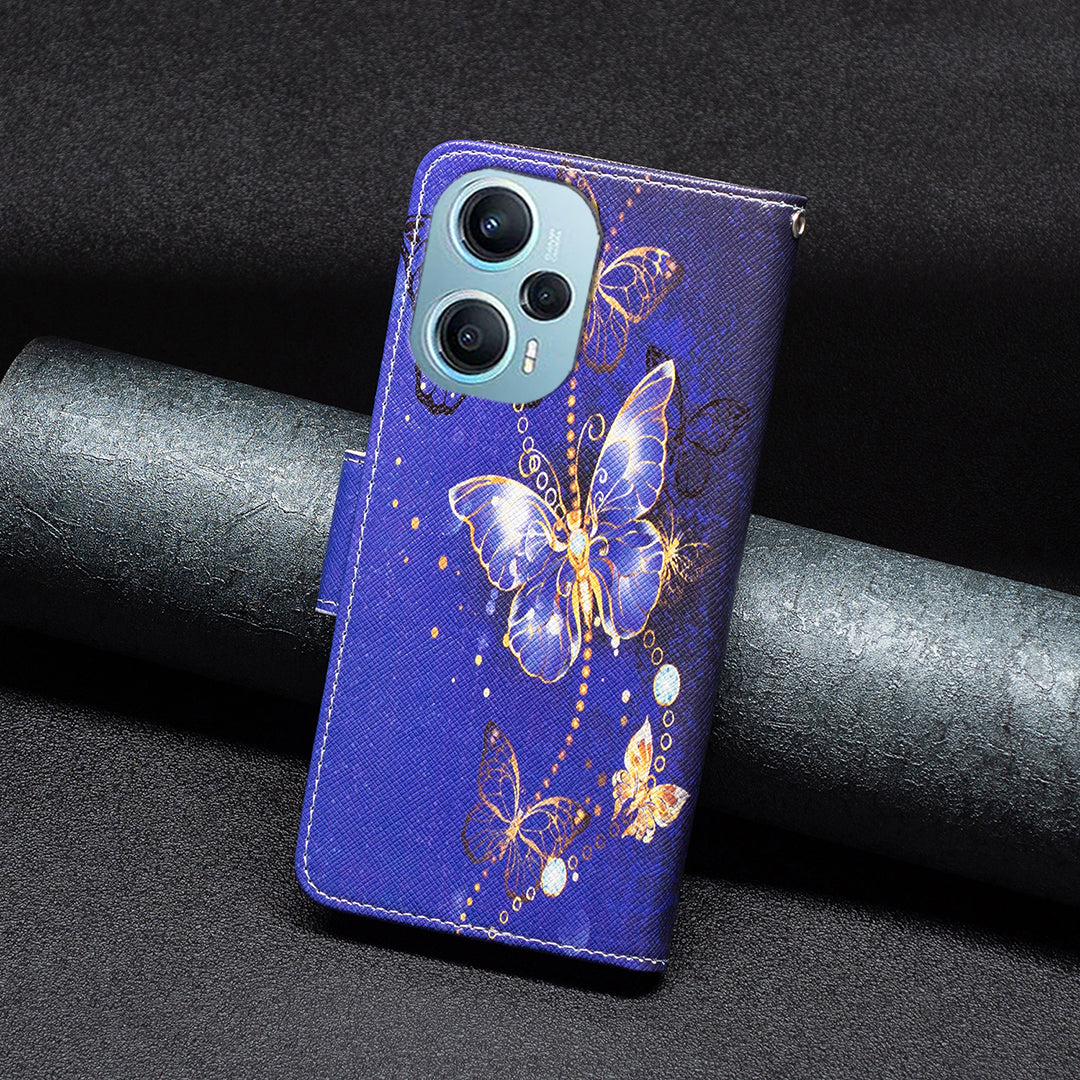 For Xiaomi Poco F5 5G / Redmi Note 12 Turbo Pattern Printing Leather Phone Case Wallet Stand Cover