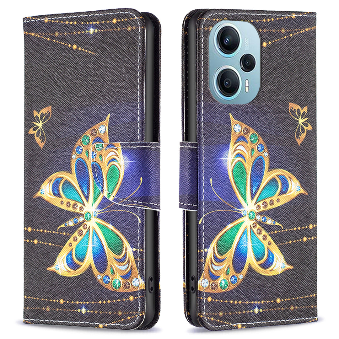 For Xiaomi Poco F5 5G / Redmi Note 12 Turbo Pattern Printing Leather Phone Case Wallet Stand Cover