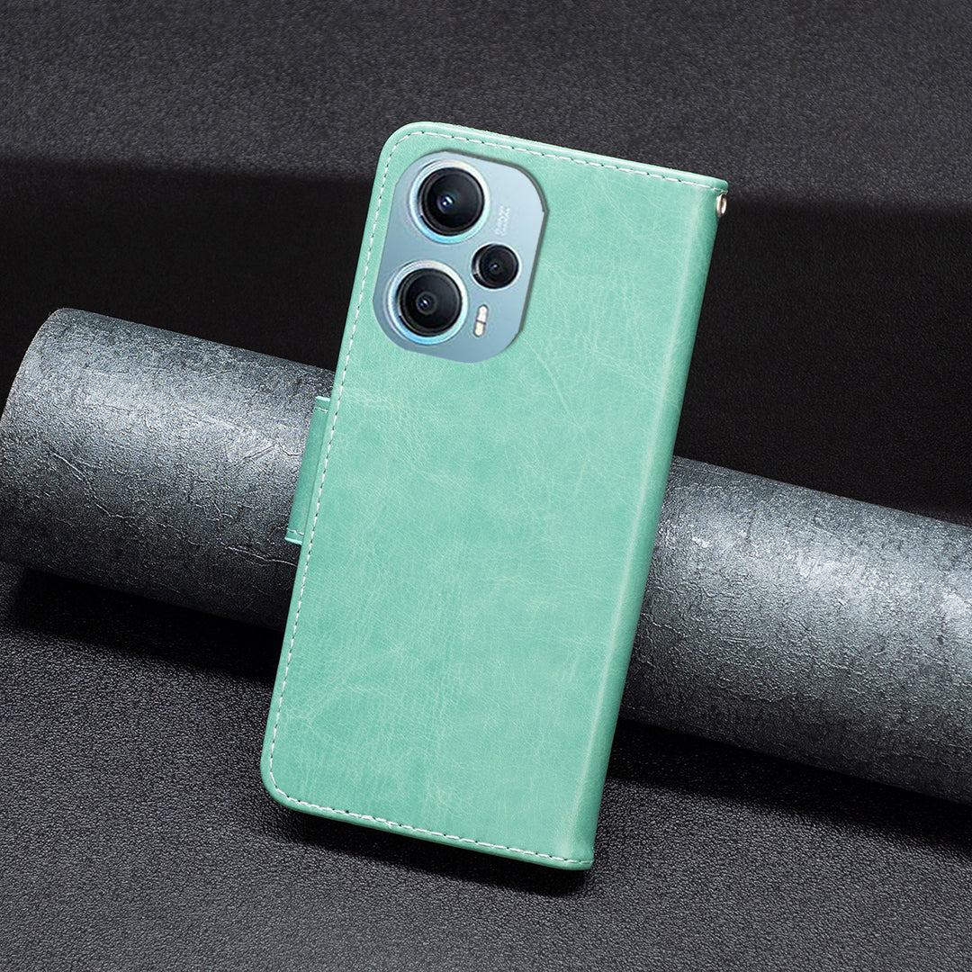 For Xiaomi Poco F5 5G / Redmi Note 12 Turbo Wallet Phone Case Butterfly Imprinted Leather Flip Cover with Strap