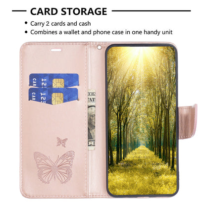 For Xiaomi Poco F5 5G / Redmi Note 12 Turbo Wallet Phone Case Butterfly Imprinted Leather Flip Cover with Strap